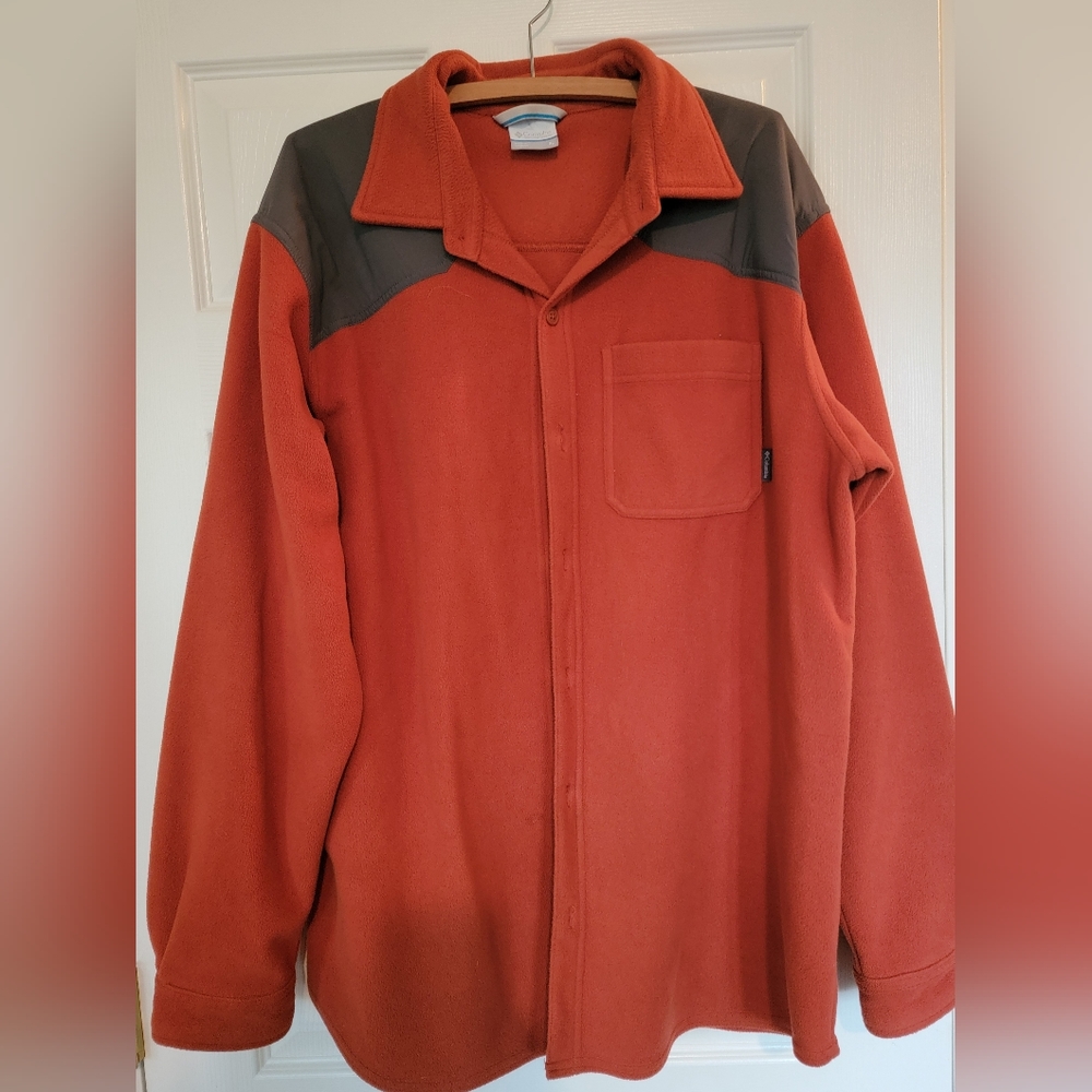 Columbia Button Down Fleece Jacket Burnt Orange/ Grey Mens XL